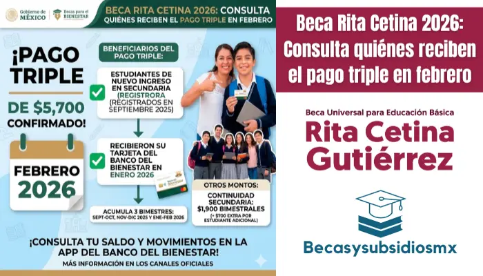 Beca Rita Cetina 2026: Consulta quiénes reciben el pago triple en febrero